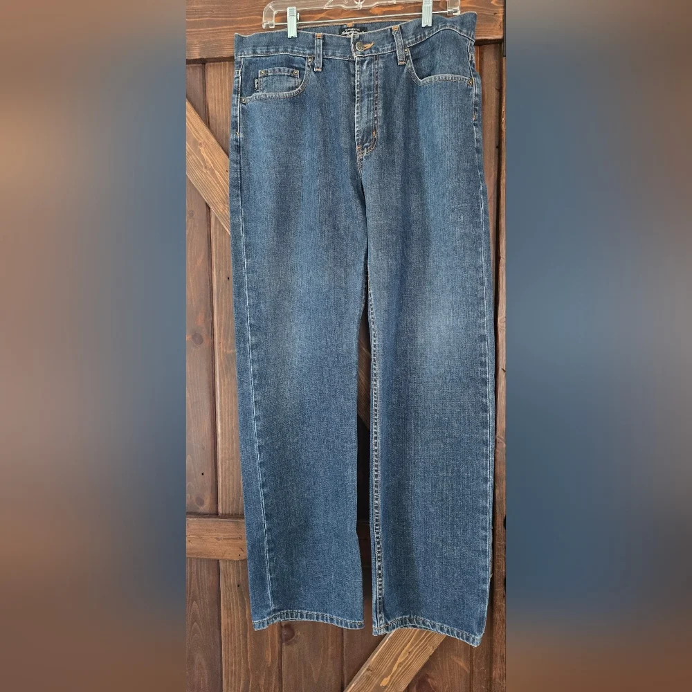 RARE Vintage Indian Motocycle Denim Jeans Chief Head Wings Blue Straight 34x32